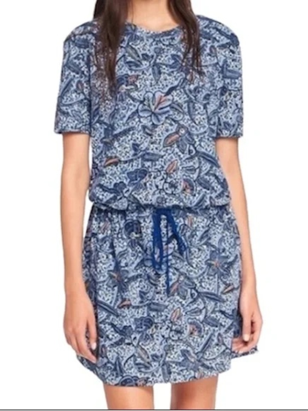 Tory Burch 100% Pima cotton short sleeve summer blue floral dress Women's XL